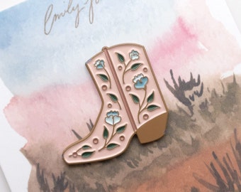 Floral Cowboy Boot Needle Minder: Pink Embroidery Needle Keeper