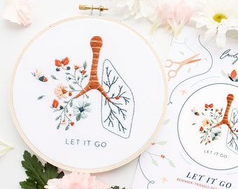 Let It Go Floral Lung Embroidery Kit | Mental Health Craft | Floral Anatomy | Beginner Embroidery | Easy Embroidery | Breathe Embroidery