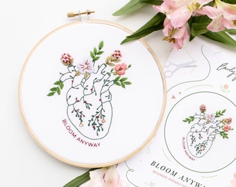 Floral Heart Beginner Embroidery Kit | Mental Health Craft | Anatomical Heart Embroidery