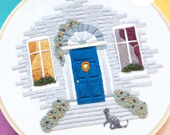 London Townhouse Embroidery Pattern - Emma M. Lion Inspired