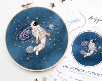 Astronaut Outer Space Embroidery Art Kit | Space Embroidery Kit | Stars Embroidery | Outer Space Nursery | Beginner Embroidery