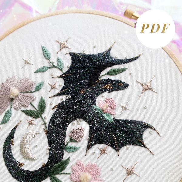 Iridescent Dragon Embroidery Pattern: Fourth Wing Inspired (PDF Guide)