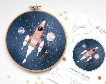 Rocket Outer Space Hand Embroidery Kit | Constellation Embroidery Kit | Space Nursery | Beginner Embroidery Kit