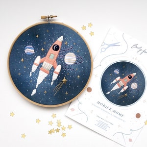 Rocket Outer Space Hand Embroidery Kit | Constellation Embroidery Kit | Space Nursery | Beginner Embroidery Kit