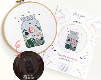 Magic Hand Embroidery Kit | Firefly Fairy Jar | Embroidery Kit Mountain | Beginner Embroidery | Glow in the Dark Embroidery