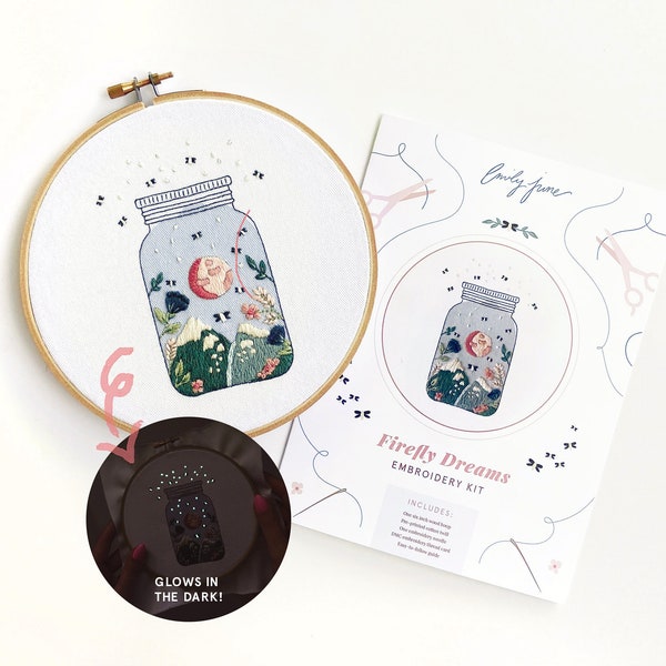 Magic Hand Embroidery Kit | Firefly Fairy Jar | Embroidery Kit Mountain | Beginner Embroidery | Glow in the Dark Embroidery