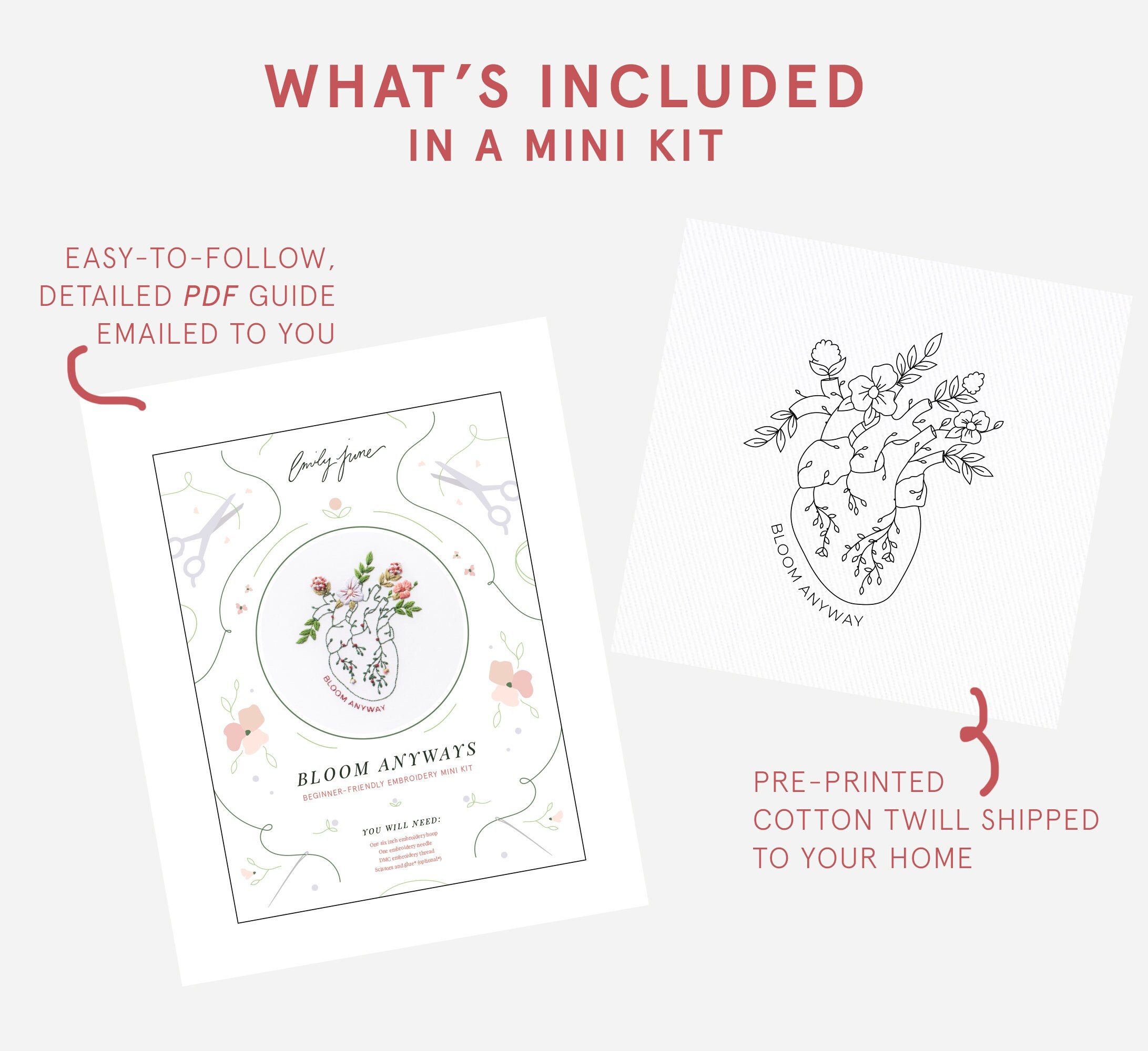 Floral Heart Embroidery Art Kit Mental Health Embroidery Kit Etsy