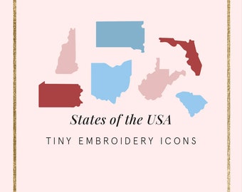 Outline of all 50 States Embroidery Pattern for Embroidery Journal Icons and Tiny Embroidery