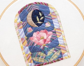 Stained Glass Embroidery Kit: Midnight Garden, Beginner-Friendly