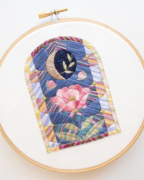 Stained Glass Embroidery Kit: Midnight Garden, Beginner-Friendly
