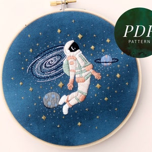 Astronaut Outer Space Embroidery Art Pattern | Space Embroidery Pattern | Stars Embroidery | Outer Space Nursery | Beginner Embroidery