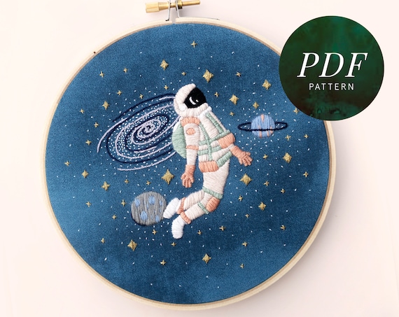 Astronaut Outer Space Embroidery Art Pattern Space Embroidery Pattern Stars Embroidery Outer Space Nursery Beginner Embroidery Etsy