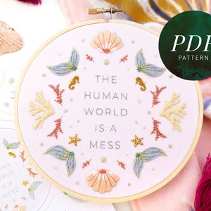 海底の刺繍パターン | 初心者向け刺繍 | 海の刺繍 | マーメイド刺繍