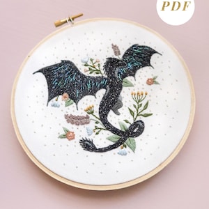 Floral Wyvern Embroidery Pattern: Abraxos Inspired (PDF Guide)