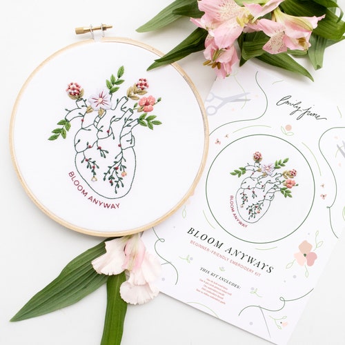 Floral Heart Beginner Embroidery Pattern Mental Health Craft Etsy