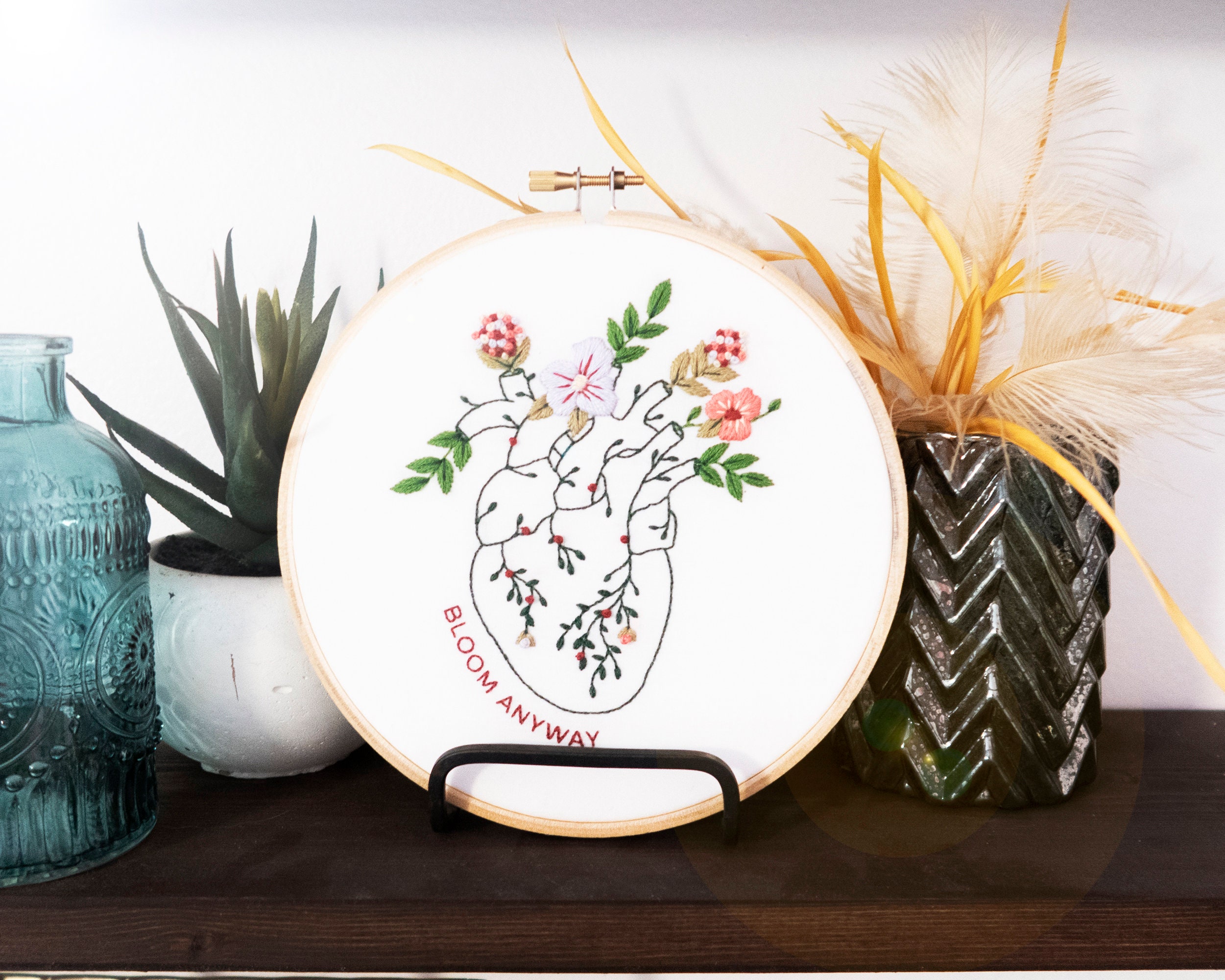 Floral Heart Embroidery Art Kit Mental Health Embroidery Kit Etsy