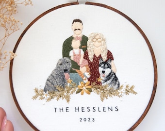 Personalized Custom Embroidery Family Portrait | Custom Pet Family Embroidery