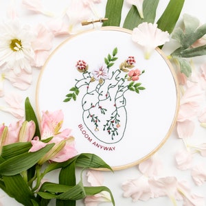 Floral Heart Beginner Embroidery Kit Mental Health Craft Anatomical Heart Embroidery image 2