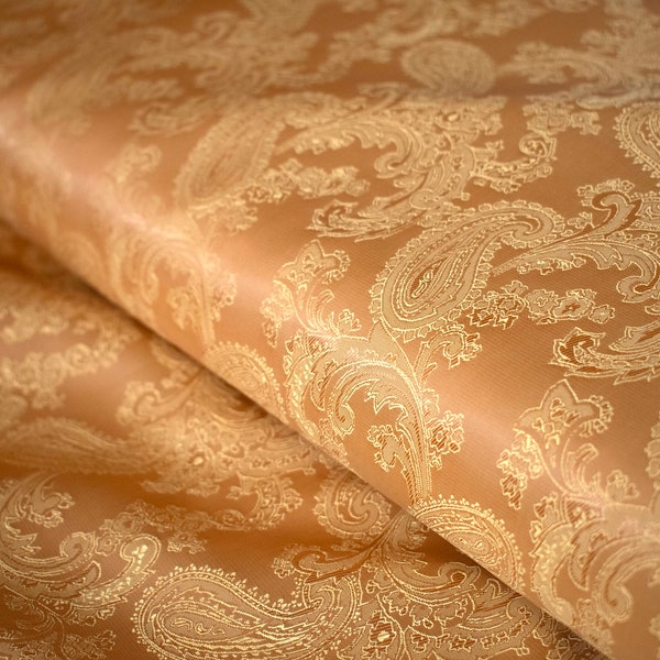 Yellow Paisley Lining Fabric Jacquard / Ships From USA Sold By The Yard \ Viscose Polyester Blend Haute Couture Pant Suits Gold Bright Color