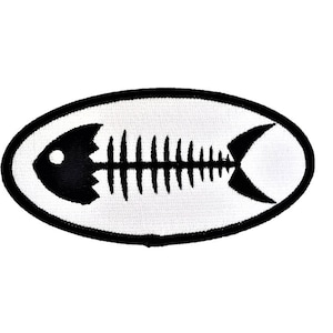 Fish Bone Embroidered Patch / Ships From USA \ Ishikawa Biker Motorcycle Jacket Vest Punk Grunge Rock Emo Alternative Gift Under 10 Dollars