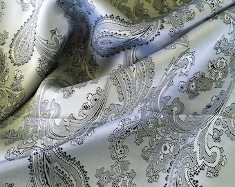 Silver Gray Paisley Lining Fabric Jacquard / Ships From USA Sold By Yard \ Colors Available 70s Dress Prom Formal Steampunk Fantasy Pattern