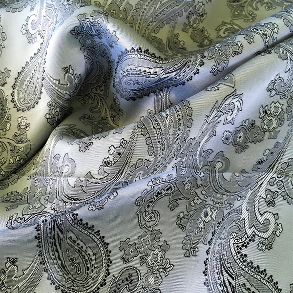 Silver Gray Paisley Lining Fabric Jacquard / Ships From USA Sold By Yard \ Colors Available 70s Dress Prom Formal Steampunk Fantasy Pattern