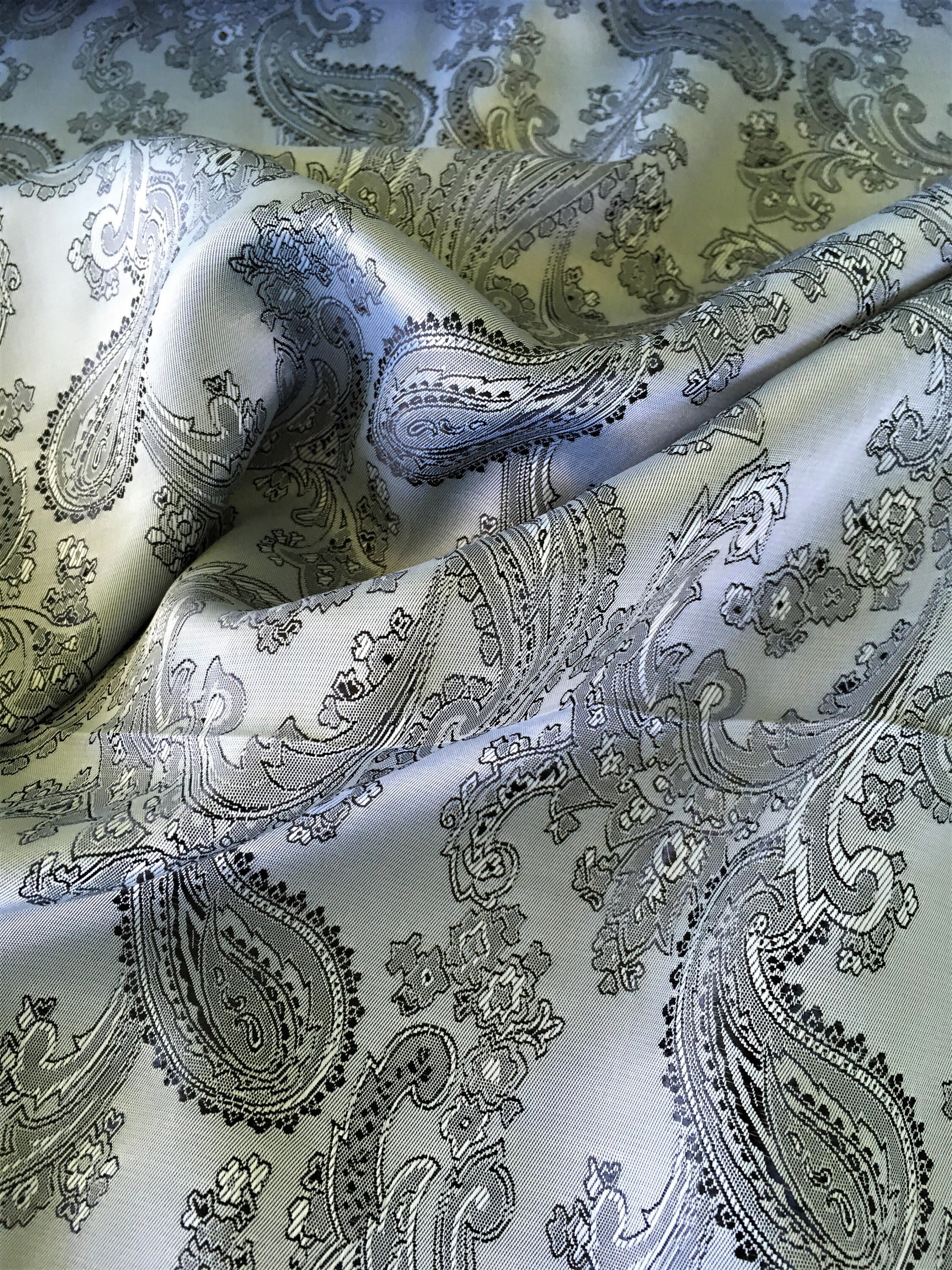 Silver Gray Paisley Lining Fabric Jacquard / Ships From USA