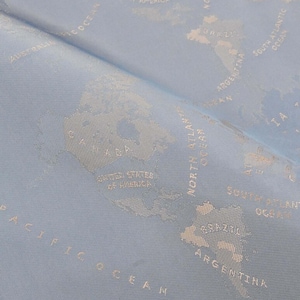 Fodertyg Jacquard med brunt guldfärgad världskarta / Skickas från USA Säljs på metervara / Väggbonad för bröllopsresenärer, sjöfart, överallt