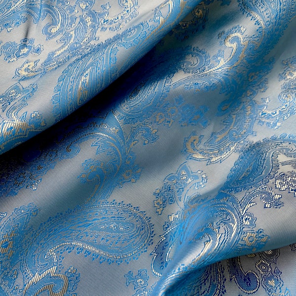 Blue Gold Paisley Lining Fabric Jacquard / Ships From USA Sold By Yard \ Under 10 Multicolored 60s Star Wars Cosplay Queen Suit Sewing Gifts