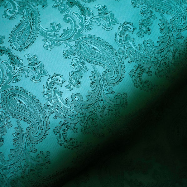 Dark Green Paisley Lining Fabric Jacquard / Ships From USA Sold By The Yard \ Blend Pattern Suit Pocket Square Scarves Dressmaker Bulk Sale