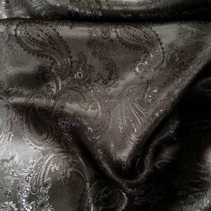 Black Paisley Lining Jacquard Fabrics / Ships From USA Sold By Yard \ Under Ten Dollars Goth Bandana Robe Cloak Cosplay Dark Cape Poly Blend