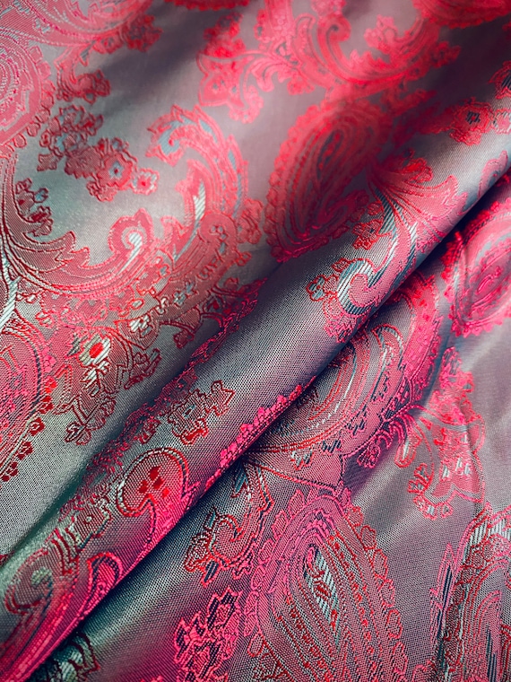 Pink Teal Paisley Jacquard Lining Fabric / Ships From USA Sold By The Yard \ Whimsical 60s Pattern Cosplay Marvel Jewelry Dress Double Sided