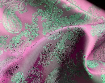 Abrigo de traje verde y rosa, forro de poliéster, brocado, jacquard, tejido de cachemira, cortado a medida, para Halloween, traje personalizado, ropa