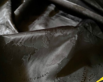 Black Map Lining Fabric Jacquard / Ship From USA Sold By The Yard \ Patterned 1940s WWII 30s Cosplay Steampunk Wedding Dark Bags Silky Coats