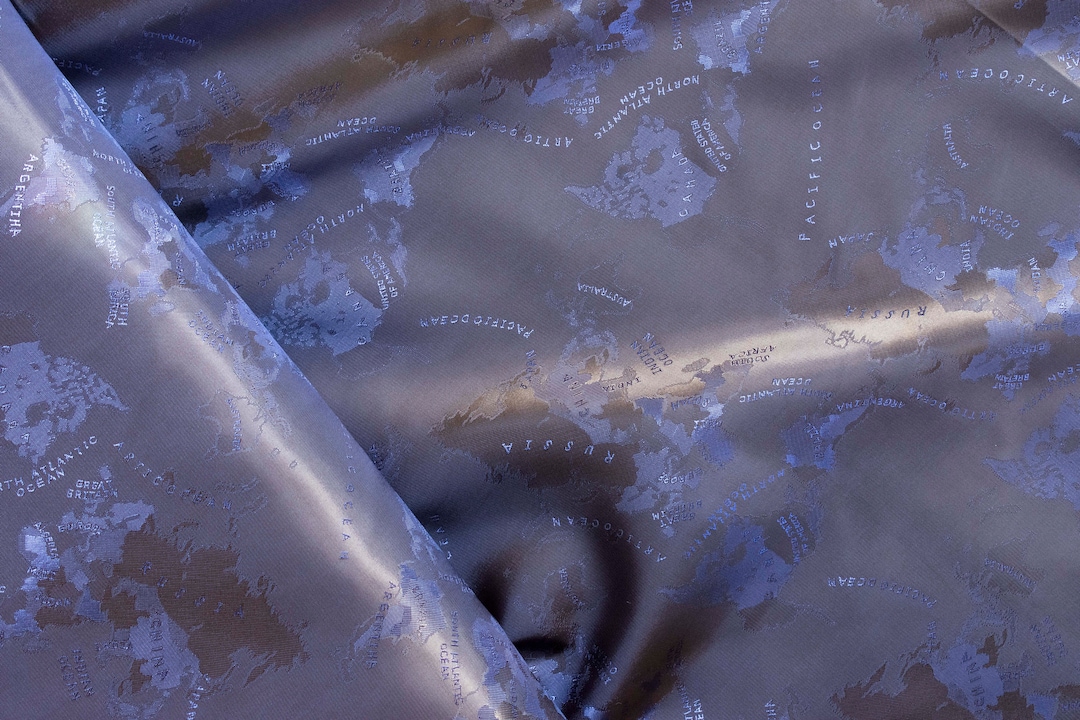 Blue World Map Lining Fabric Jacquard / Ships From USA Sold by the Yard ...