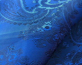 Navy Blue Dark Paisley Lining Fabric Jacquard / Ship From USA Sold By The Yard \ Custom Dress Vintage Suit Breathable Bandana Headwrap Royal