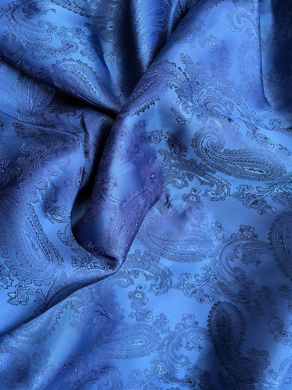 Blue Paisley Jacquard Light weight Lining fabric by the yard | Etsy
