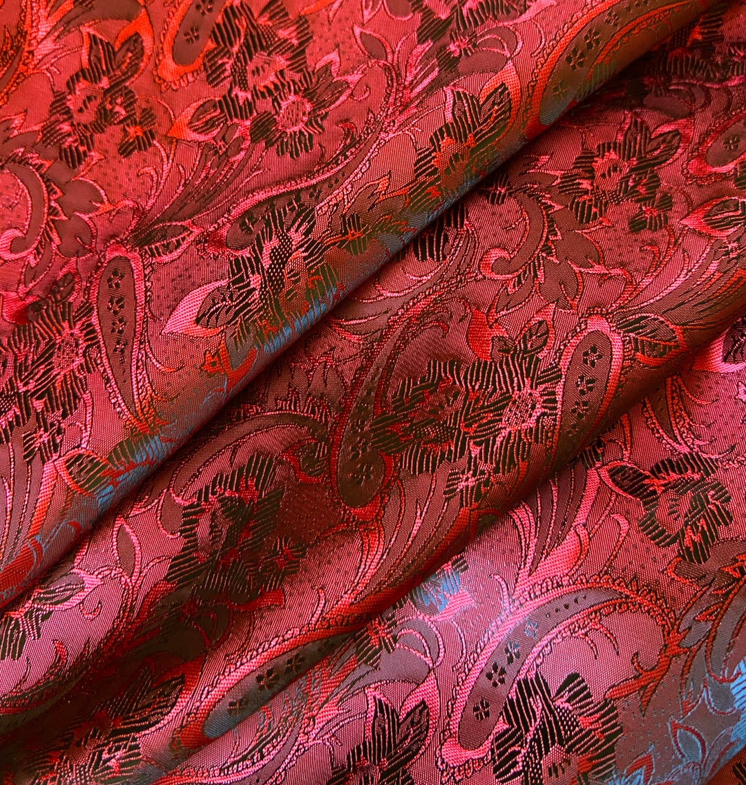 Red Black Floral Paisley Lining Fabric Jacquard / Ships From USA Sold ...