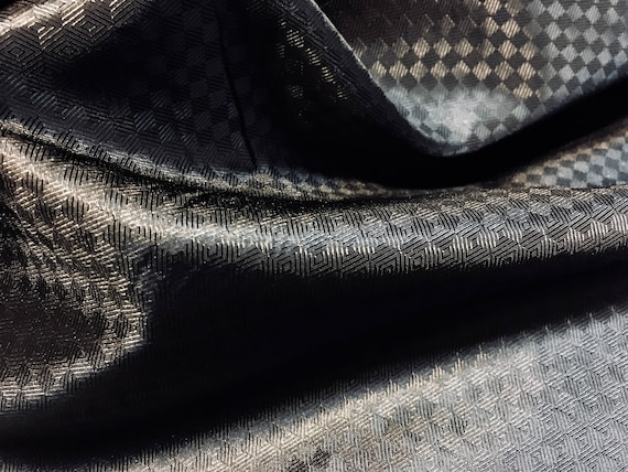 Black Checkerboard Jacquard Lining Fabric / Sold By The Yard Ships From USA \ Dark Retro 1950 Material 70s Movie Upholstery Geometric Jester