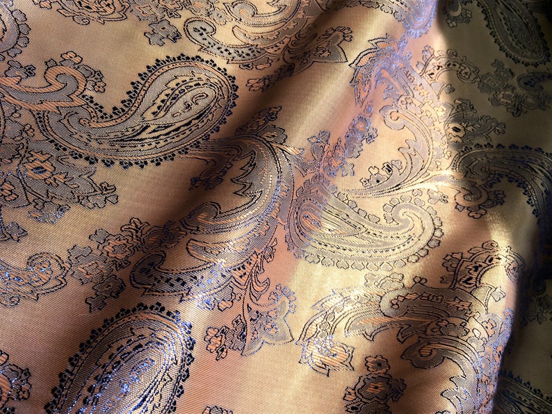 Copper Blue Paisley Lining Fabric Ships From USA Jacquard Etsy
