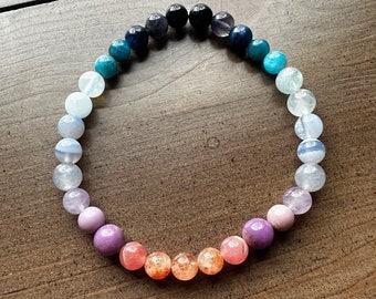 Sunset: Crystal Stretchy Stacker Bracelet, stress relief crystals, crystals for anxiety, seasonal depression support, crystals for her, mom