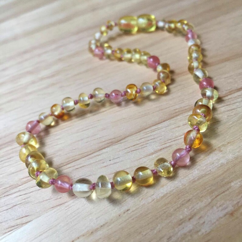 pink amber teething necklace