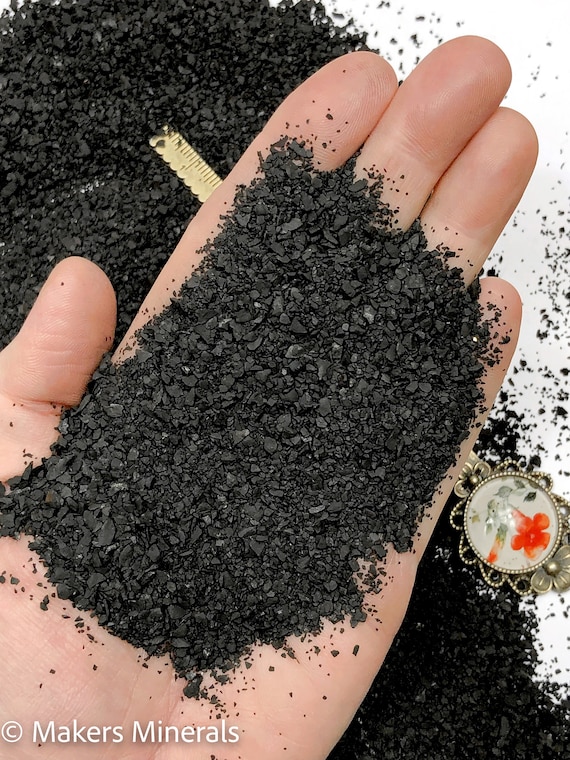 Crushed Black Shungite Sand from Russia, Medium Sand (0.25mm-2mm) for Stone Inlay, Mineral Art, or Handmade Jewelry