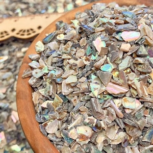 Crushed Iridescent Abalone (Paua) Shells from the Gulf of Mexico, Pea-Gravel Size (2mm-4mm) for Inlay, Mineral Art, or Handmade Jewelry