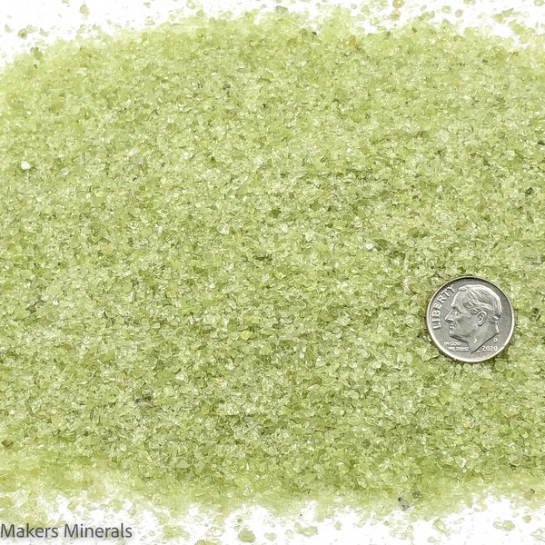 Crushed Green Peridot (Olivine) from India, Sand Size (2mm - 0.25mm) for Stone Inlay, Mineral Art, or Handmade Jewelry