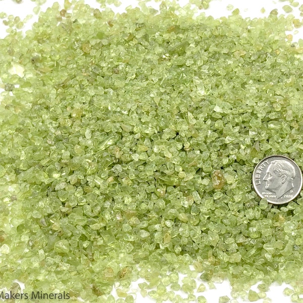 Crushed Green Peridot (Olivine) from India, Coarse Crush, Gravel Size (4mm - 2mm) for Stone Inlay, Mineral Art, or Handmade Jewelry