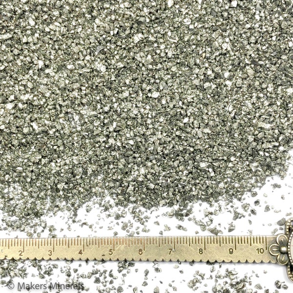 Crushed Cocada Pyrite, HIGH Luster from Peru, Medium Crush, Sand Size (2mm - 0.25mm) for Stone Inlay, Mineral Art, or Handmade Jewelry