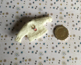 Dollshouse 1/12th miniature hand knitted toddler doll Reindeer Christmas Jumper