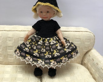 Dollshouse 1.12th Baby/Toddler doll OOAK Halloween Dress, Witches Hat and Booties