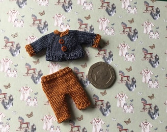 Dollshouse knitted  1.12th toddler doll cardigan and trousers set